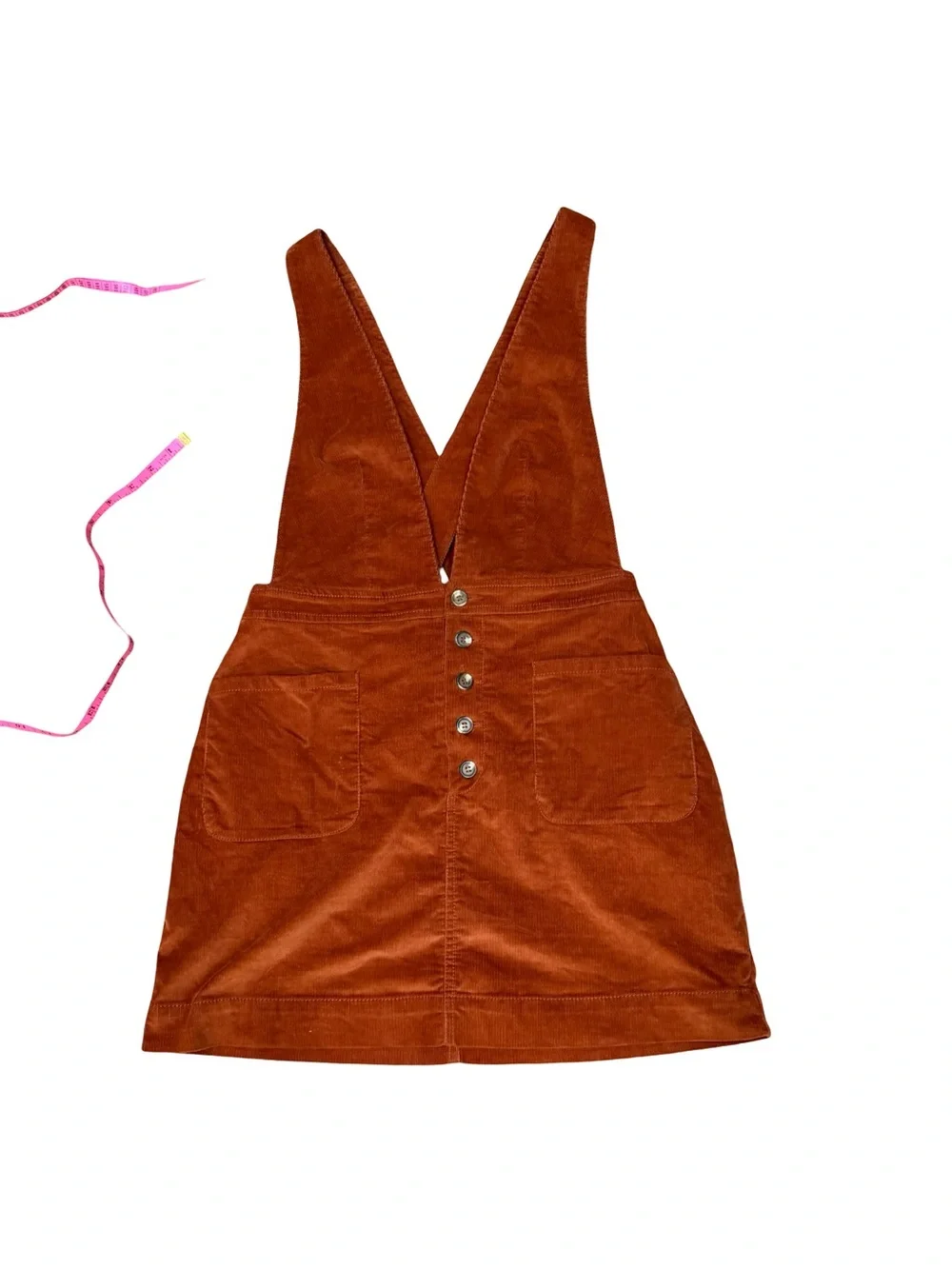 🍂Free People Old School Love Corduroy Overall Pinafore Dress Rust Orange Size 6